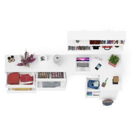 Комод широкий 6-ть ящиков Мори МК1380.6 с угловым компьютерным столом МС-16 правым и открытой книжной полкой