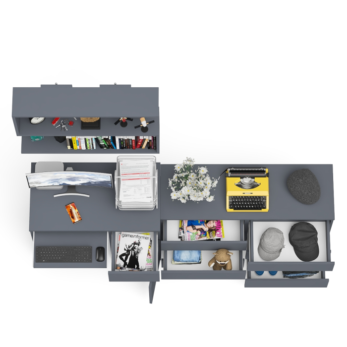 Домашние кабинеты, Широкий комод Мори МК1200.6 с письменным однотумбовым столом МС-1 правый и полкой на 900