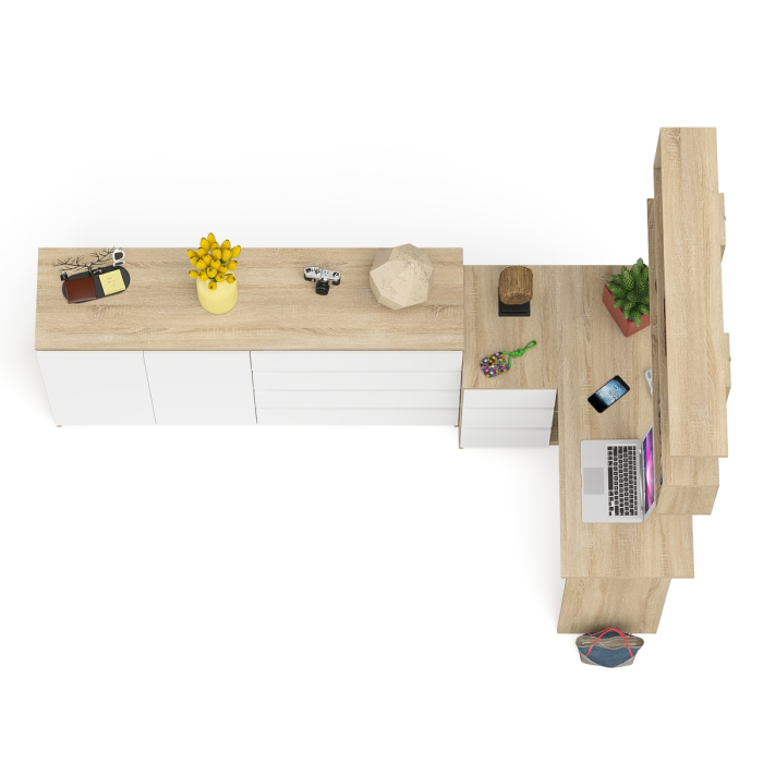 Домашние кабинеты, Угловой компьютерный стол с тремя ящиками Мори МС-16 левый с тумбой-комодом и книжной полкой