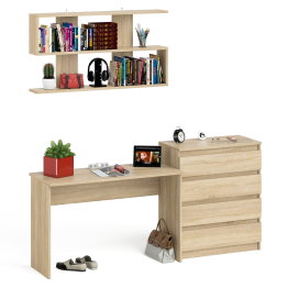 Комод Мори четыре ящика МК800.4 с письменным столом с навесной полкой на 1200