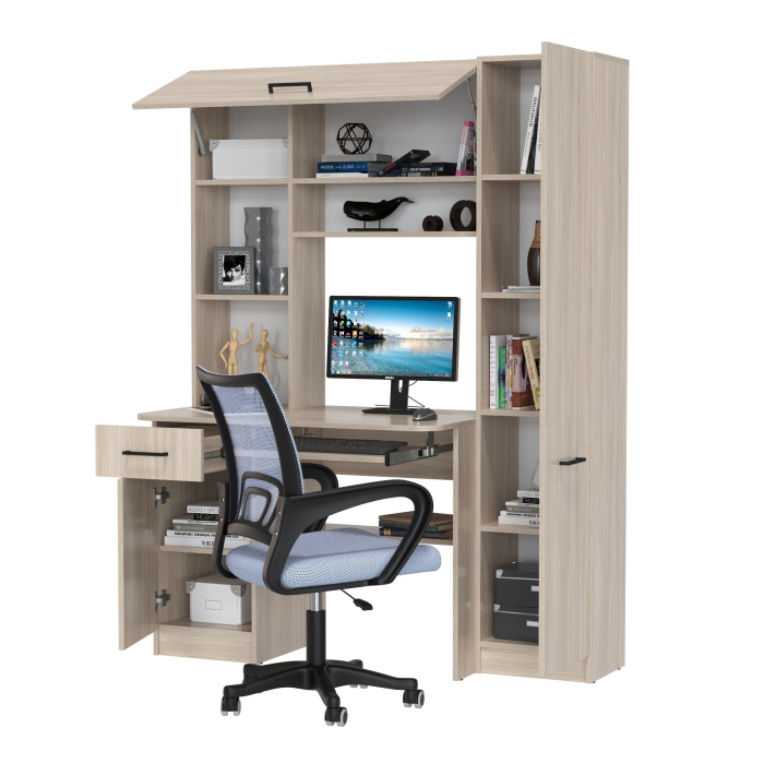 Прямые компьютерные столы, Комплект из компьютерного кресла и компьютерного стола Aльфа кресло серое