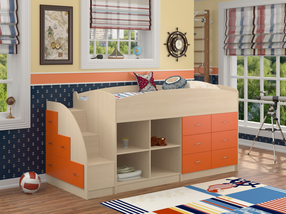 Кровати-чердаки, Кровать-чердак "Дюймовочка 4.1" (Дуб молочный)