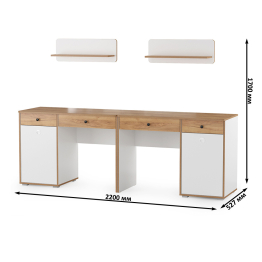 Письменные столы с навесными полками для двоих детей Вуди