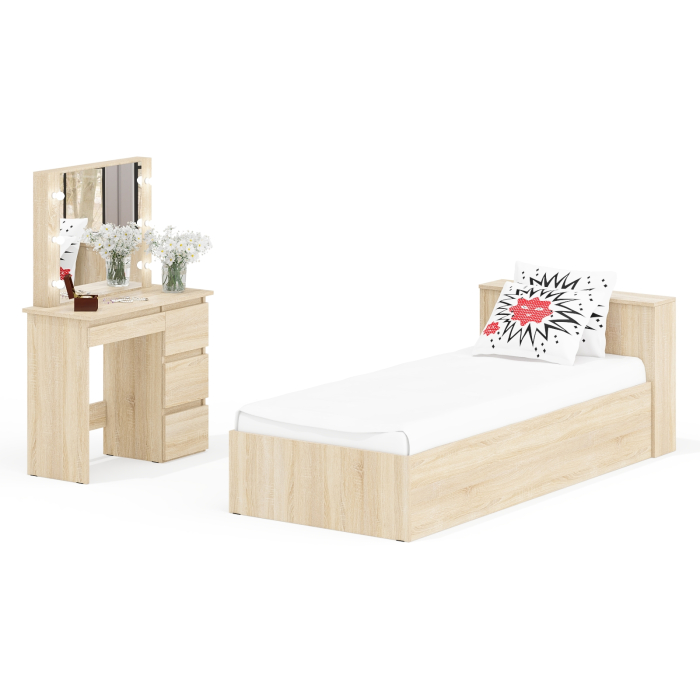 Спальные гарнитуры, Кровать с ящиками Ксения 900 и столик косметический с подсветкой Сура