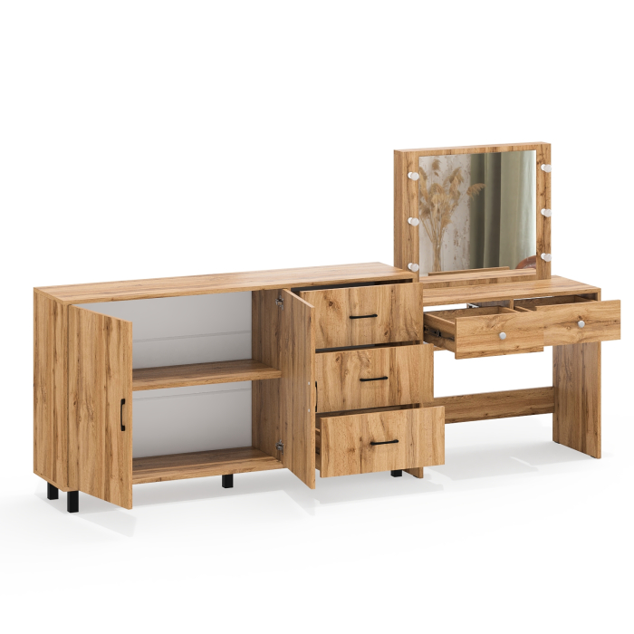 С зеркалом, Косметический столик с подсветкой СТ-5 в комплекте с комодом 123-1604