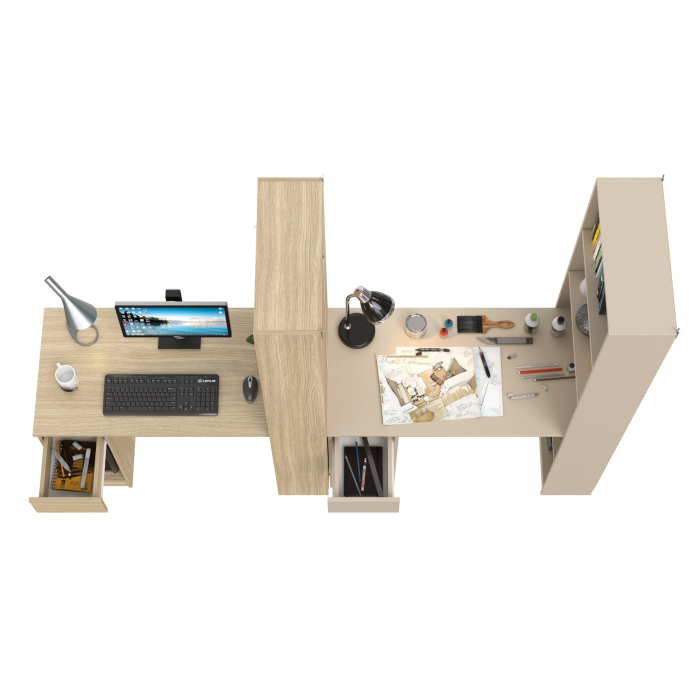 Прямые компьютерные столы, Два письменных стола Лайт 10.01 со шкафом с полками