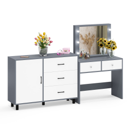 Стол туалетный для спальни с лампочками СТ-5 и тумба-комод 122-1204