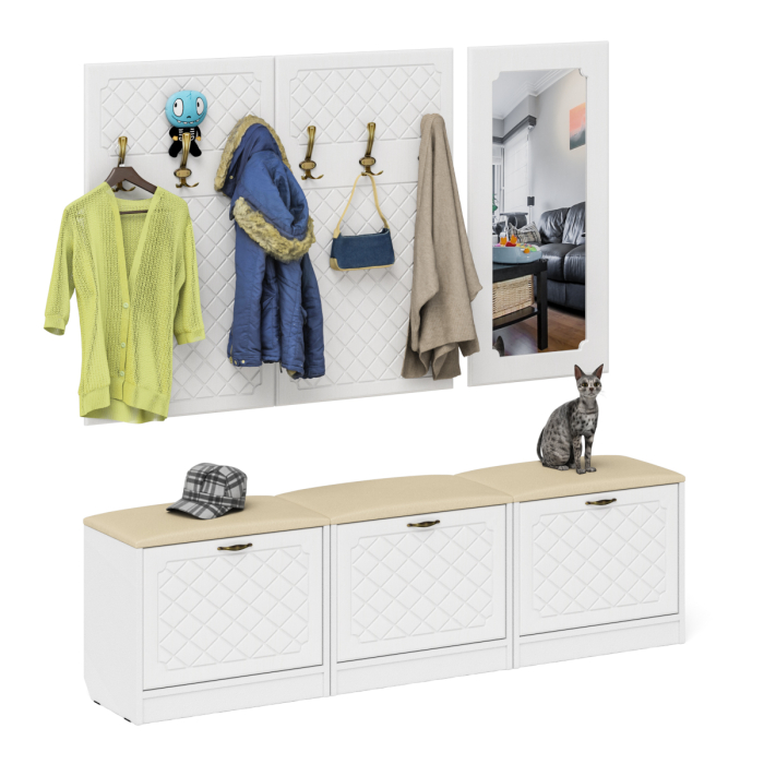 Прихожие, Набор мебели для прихожей из обувниц зеркала и вешалок П-6 № 03 МДФ фрезеровка ромб