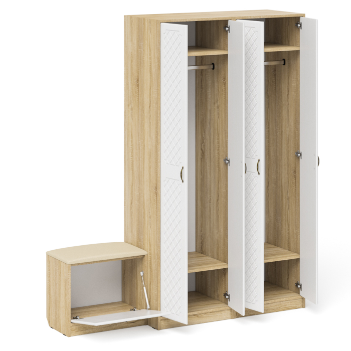 Прихожие, Два шкафа с дверками и обувница с сиденьем П-6 № 07 МДФ фрезеровка ромб