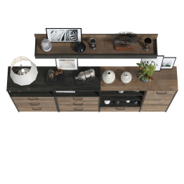 Два комода с ящиками с навесной полкой и комод с ящиком и дверкой в гостиную Трувор