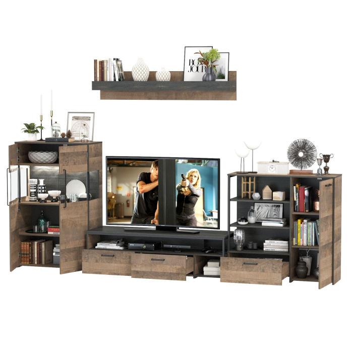 Стенки для гостиной, Стенка в гостиную с подсветкой в стиле лофт Трувор № 53