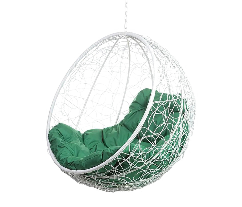 Мебель из ротанга, Подвесное кресло Kokos White BS Зеленая подушка