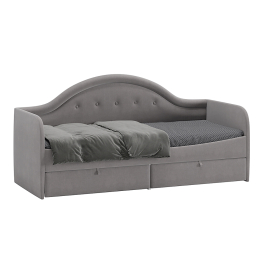 Кровать Адель с мягкой спинкой тип 1, велюр светло-серый