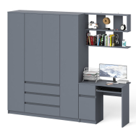 Домашние кабинеты, Четырёх-дверный шкаф-комод Мори МШ1600.1 с компьютерным столом МС-1 тумба слева и верхней полкой