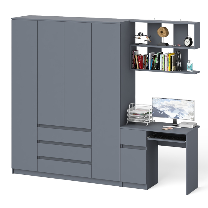 Домашние кабинеты, Четырёх-дверный шкаф-комод Мори МШ1600.1 с компьютерным столом МС-1 тумба слева и верхней полкой