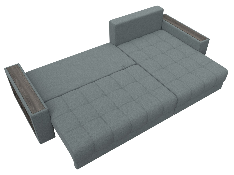 Диваны угловые в гостиную, Диван угловой с декором и полкой Лига-050 НПБ, рогожка Амур