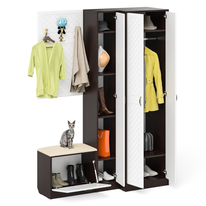 Прихожие, Пенал для прихожей с обувницей с вешалкой и шкаф П-6 № 27 МДФ фрезеровка ромб