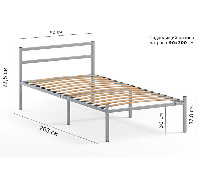 Кровати 90 см, Кровать металлическая Лофт Компакт 900*2000