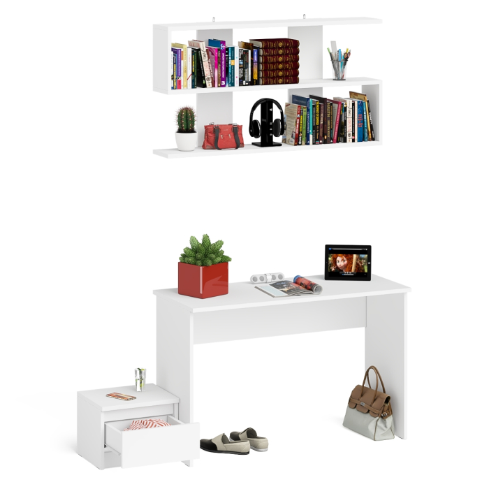 Прямые компьютерные столы, Стол письменный Мори 1200 с тумбочкой и навесной полкой 1200