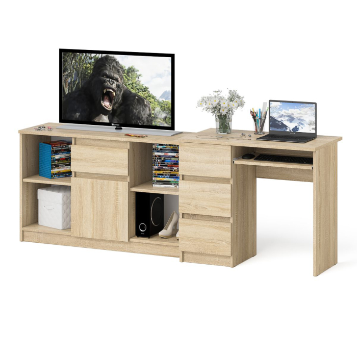 Домашние кабинеты, Стол компьютерный три ящика МС-6 левый с тумбой 1204-1 Мори