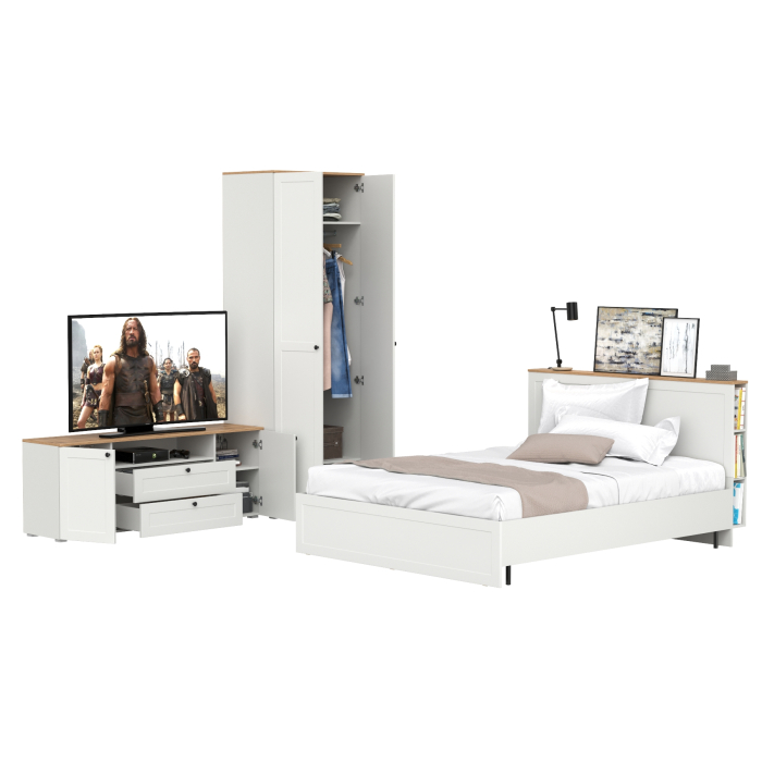 Спальные гарнитуры, Кровать двухспальная с ортопедическим основанием Остин и шкаф для одежды 13.224 с тумбой под ТВ
