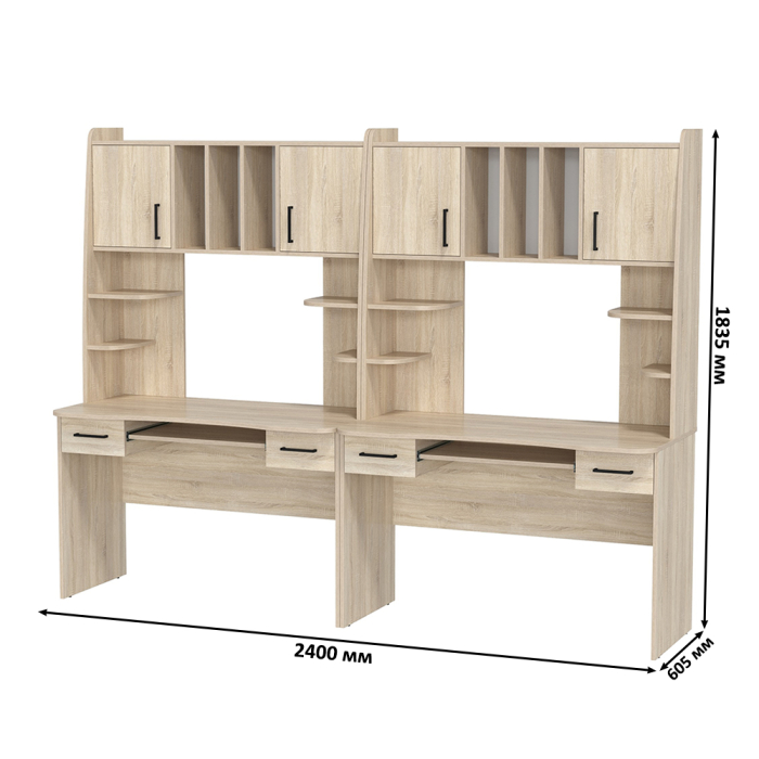 Прямые компьютерные столы, Два рабочих стола Бета и два кресла 103 чёрных
