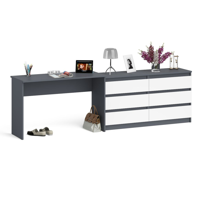 Домашние кабинеты, Письменный стол Мори с широким комодом на 6-ть ящиков