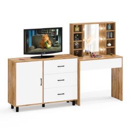 Туалетный столик с подсветкой 115 и комод с дверкой и 3-мя ящиками 122-1204