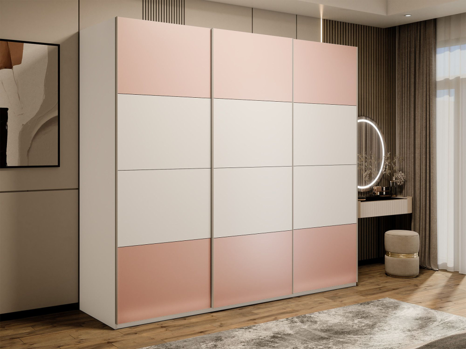 Шкафы-купе 3-х дверные, Шкаф-купе Эста 3-х дверный ДСП/Стекла пудра/Доводчик 270х66х240