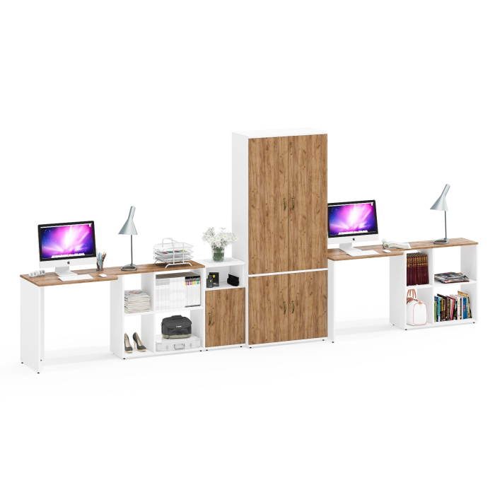 Домашние кабинеты, Место для работы в домашнем офисе Лидер-8 для двоих человек из столов с тумбой 3.19 и шкафа 20Б