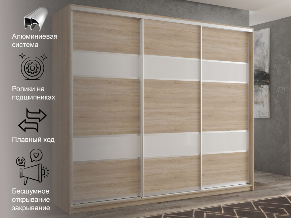 Шкафы-купе 3-х дверные, Шкаф-купе 3х дверный Кааппи 8 240х45