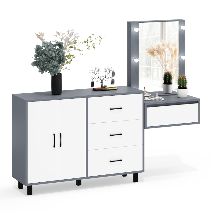 С зеркалом, Стол косметический навесной с подсветкой и тумба-комод 123-1204.