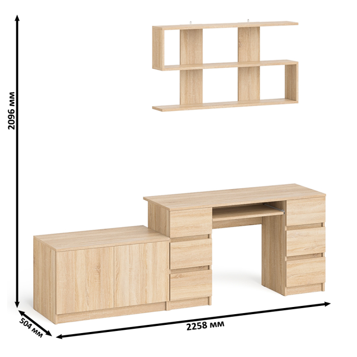 Домашние кабинеты, Стол компьютерный Мори МС-2 с верхней полкой и тумбой МА900.1