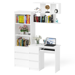 Стол для работы три ящика слева Мори с навесной полкой на 900 и стеллаж-комод три ящика