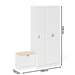 Шкаф с пеналом и тумбой для обуви с мягким сиденьем П-6-500 фрезеровка ромб