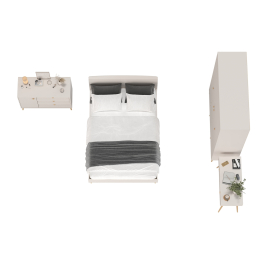 Столик на ножках с кроватью Афина 1400 со шкафом 4-ре двери и комодом с ящиками