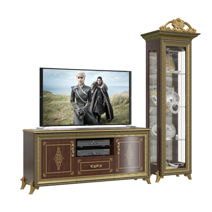 Стенки для гостиной, Шкаф-витрина с короной с тумбой TV Версаль ГВ-01К+ГВ-03