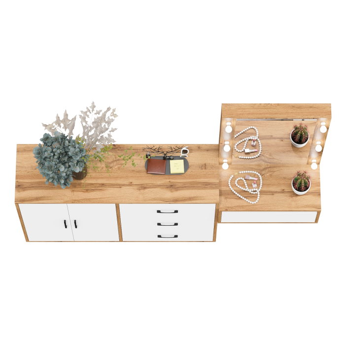 С зеркалом, Стол косметический навесной с подсветкой и тумба-комод 123-1204.