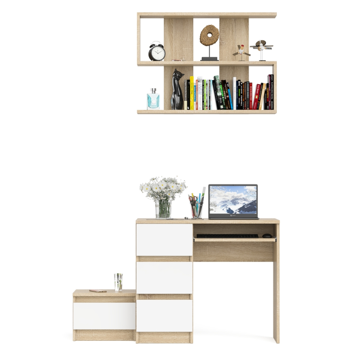 Прямые компьютерные столы, Стол компьютерный три ящика МС-6 левый с тумбочкой ТМП400 и навесной полкой 900 Мори