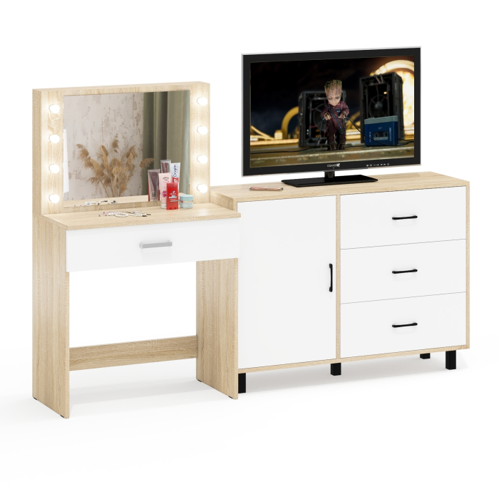 Туалетные столики, Косметический стол с подсветкой и выдвижным ящиком СТ-4 и комод 122-1204