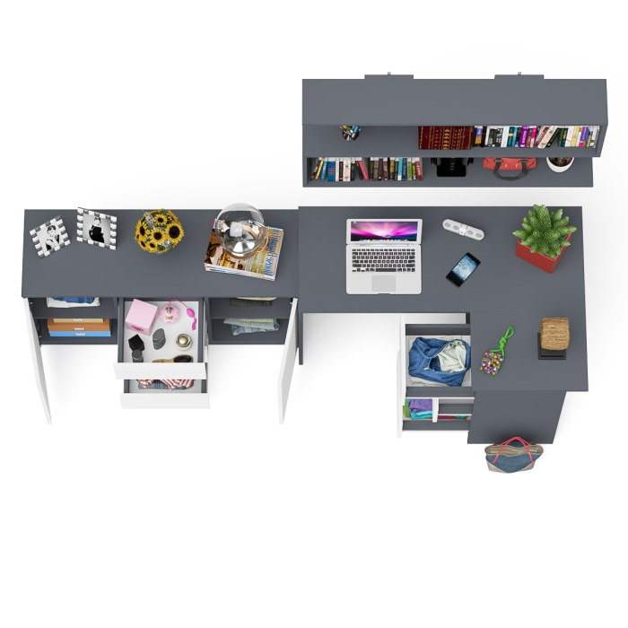 Домашние кабинеты, Стол компьютерный угловой МС-16 правый с навесной полкой и тумбой МК-1200.3 Мори