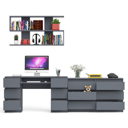 Широкий комод Мори на шесть ящиков с двутумбовым столом МС-2 и открытой полкой