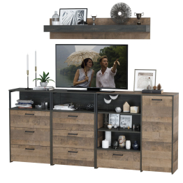 Два комода с ящиками с навесной полкой и комод с ящиком и дверкой в гостиную Трувор