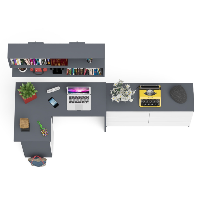 Домашние кабинеты, Стол компьютерный угловой МС-16 левый Мори с полкой для книг и широким комодом