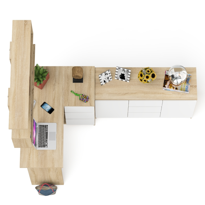 Домашние кабинеты, Стол компьютерный угловой МС-16 правый с навесной полкой и тумбой МК-1200.3 Мори