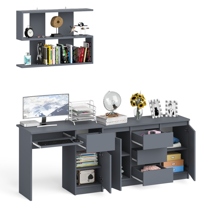 Домашние кабинеты, Компьютерный стол МС-1 тумба справа с комодом-тумбой и верхней открытой полкой