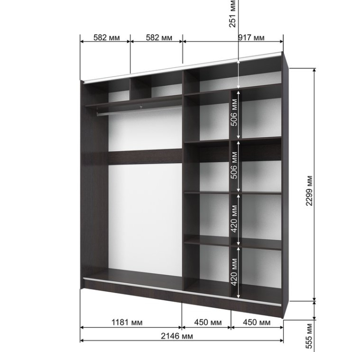 Шкафы-купе, Шкаф-купе Манхеттен М 2146х2300х555, 2 зеркала