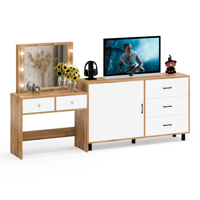 Туалетные столики, Косметический столик с лампочками СТ-5 и комод-тумба 122-1504