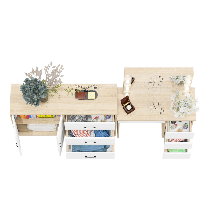 С зеркалом, Комод-тумба 123-1204 и столик косметический с подсветкой и зеркалом Сура