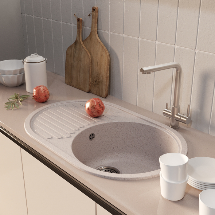 Кухонные мойки, Мойка ML-GM16 овальная с крылом, 730*460*180мм NEW*